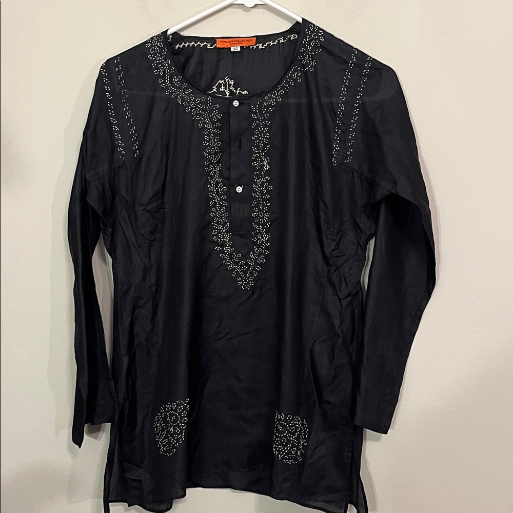 Phelgye Collection Black Embroidered Blouse